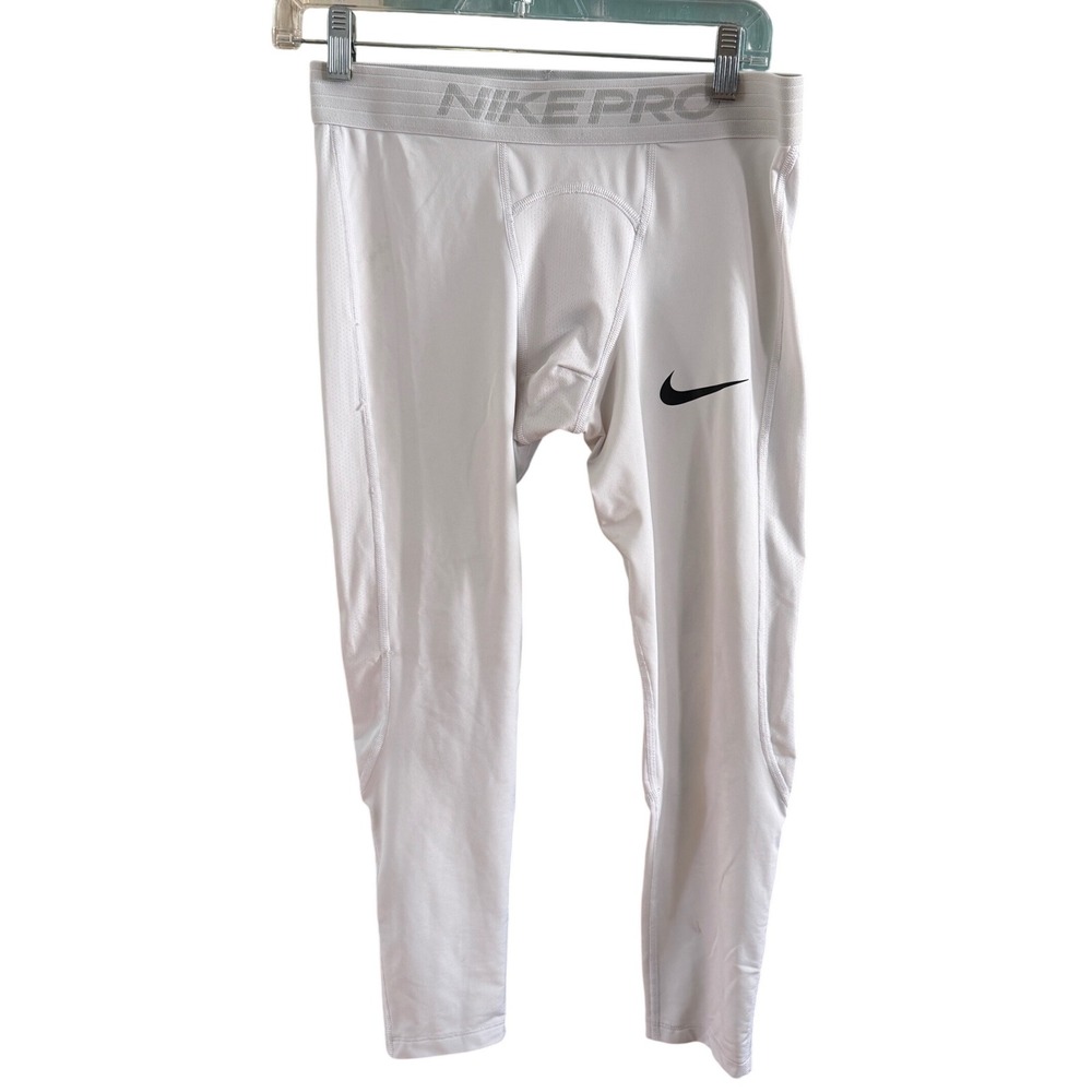 Nike Pro Dri-FIT Mens Compression Tights White Base Layer Leggings L Gym Sports